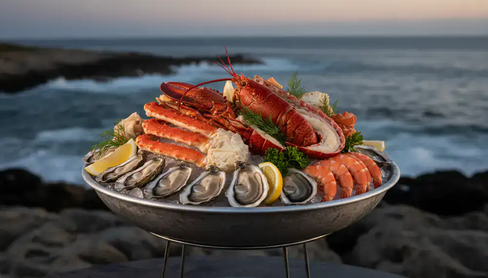 Perfectly plated fresh seafood over ice